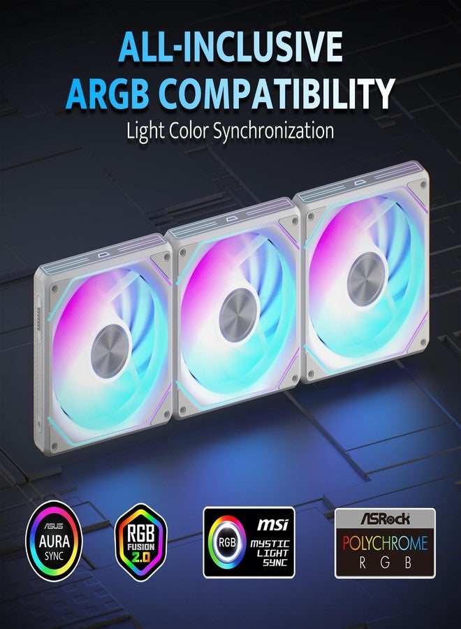 دارك فلاش مراوح تبريد الكمبيوتر دارك فلاش G24 120 مم مغناطيسية بإضاءة ARGB - عبوة من 3 قطع، تركيب بدون أدوات، تبريد يصل إلى 2200 دورة في الدقيقة، 4 دبابيس PWM، مزامنة مع برنامج RGB للوحة الأم (أبيض) - Image 3